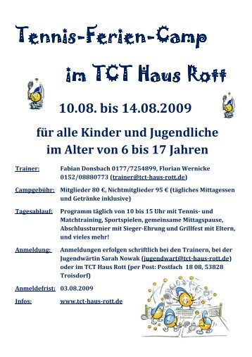 Tennis-Ferien-Camp im TCT Haus Rott m TCT Haus Rott m TCT ...