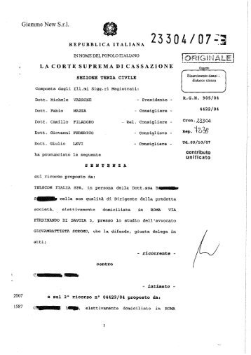 Cassazione civile Sentenza, Sez. III, 08/11/2007, n. 23304