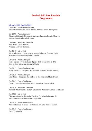 Festival del Libro Possibile - programma - Puglia