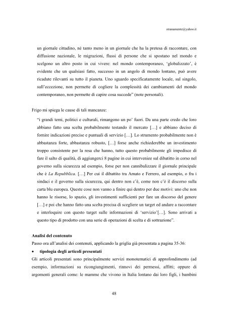 approssimazioni mediatiche alla realtà dell'immigrazione. - Lettere e ...