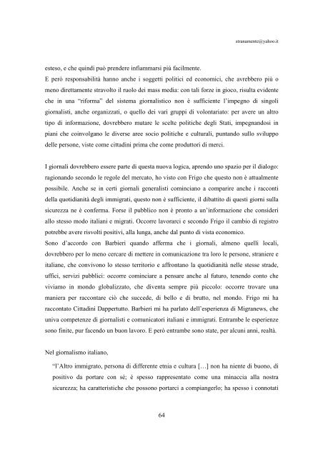 approssimazioni mediatiche alla realtà dell'immigrazione. - Lettere e ...