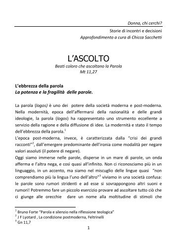 L'ascolto: approfondimento (scarica in pdf) - Ausiliarie Diocesane