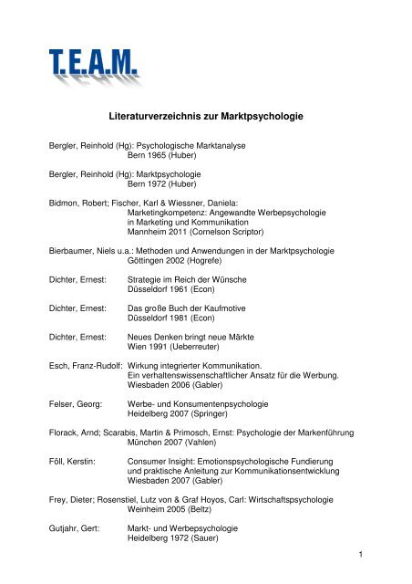 Literaturliste zur Marktpsychologie - TEAM Team für effiziente ...