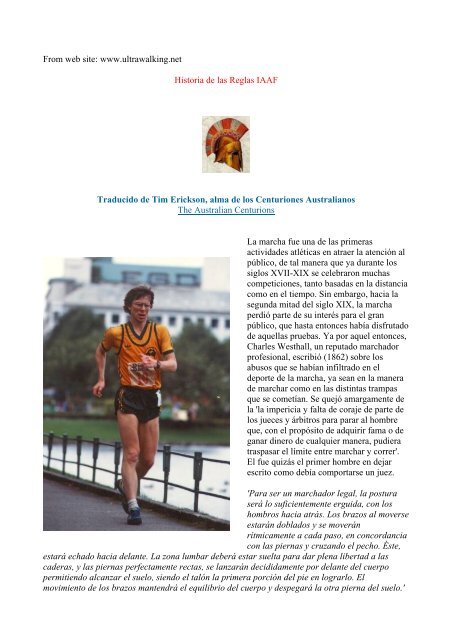 From web site: www.ultrawalking.net Historia de las Reglas IAAF ...