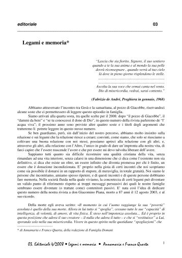 Legami e memoria* - Centri di Preparazione al Matrimonio