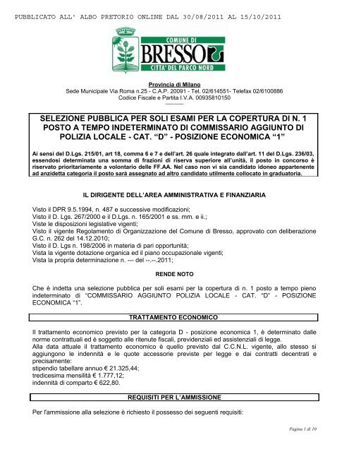 selezione pubblica per soli esami per la copertura di n. 1 posto a ...