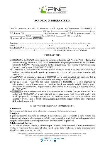 ACCORDO DI RISERVATEZZA - PiNE