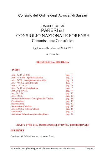 Deontologia - Consiglio dell'Ordine Forense di Sassari