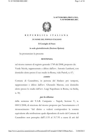 Consiglio di Stato, Sez. V, sentenza 27.3.2013, n. 1773 Nessuna ...