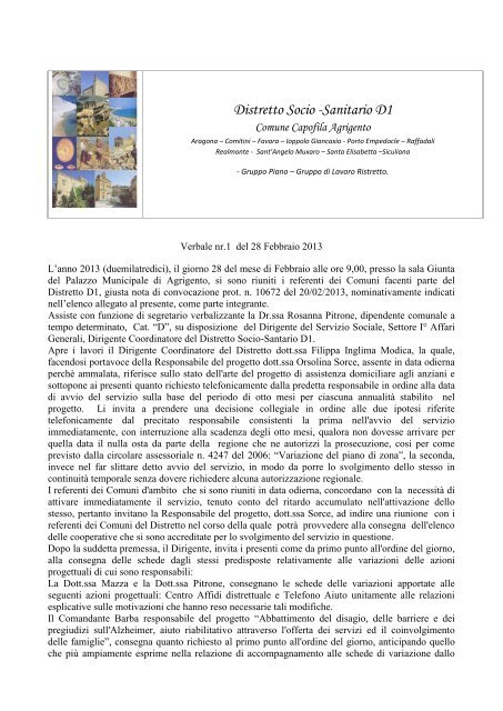 Verbale n. 1 del 28 febbraio 2013 - Comune di Agrigento