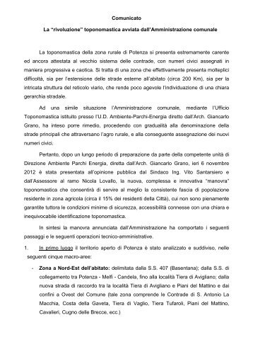 1° Quadrante toponomastico Comunicato.pdf - Comune di Potenza