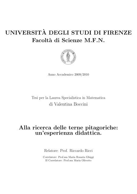 Tesi di Laurea di Valentina Boccini - Dipartimento di Matematica e ...