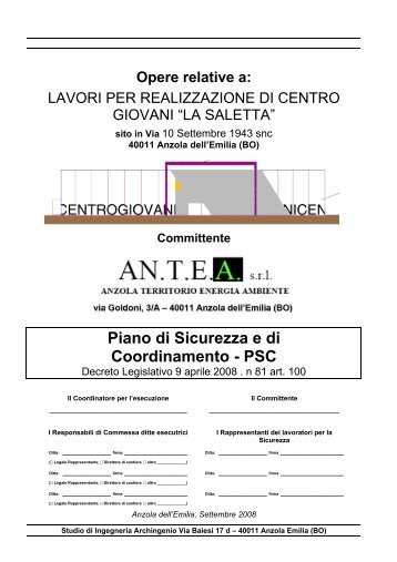 Piano di Sicurezza e di Coordinamento - PSC - ANTEA - Anzola ...