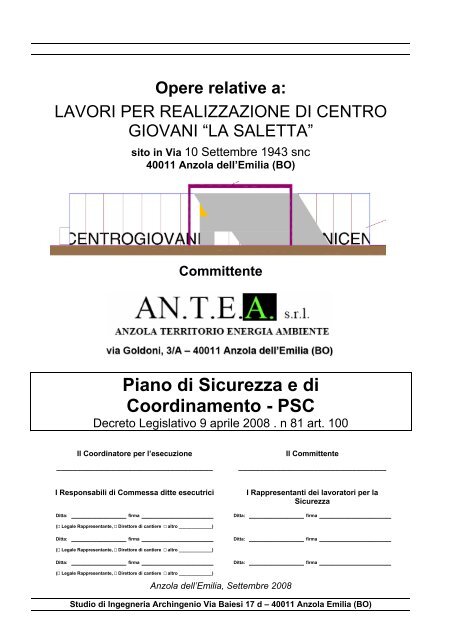 Piano di Sicurezza e di Coordinamento - PSC - ANTEA - Anzola ...