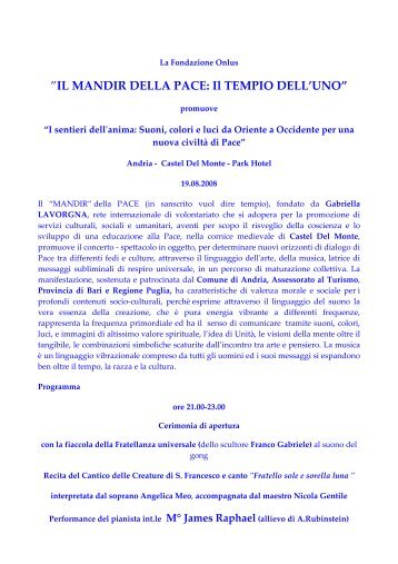 IL MANDIR DELLA PACE: Il TEMPIO DELL'UNO” - Puglia Imperiale