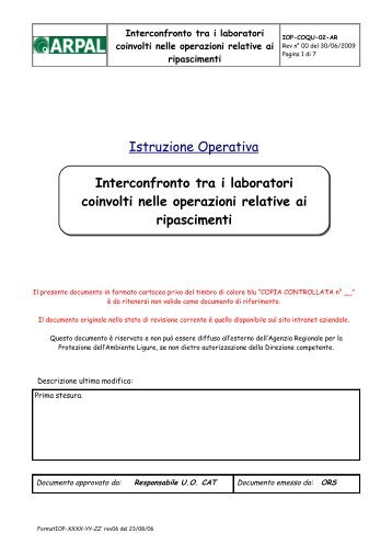 interconfronto tra i laboratori coinvolti nelle operazioni ... - ARPAL
