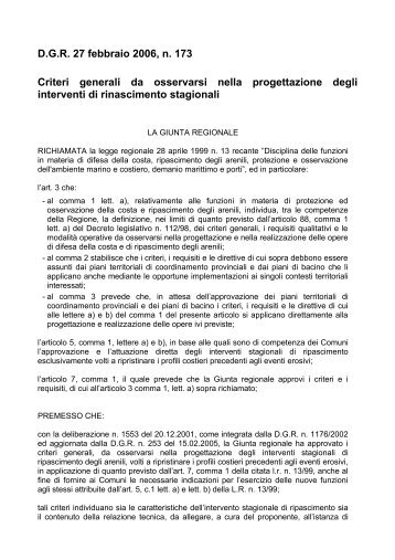 D.G.R. 27 febbraio 2006, n. 173 Criteri generali da ... - ARPAL