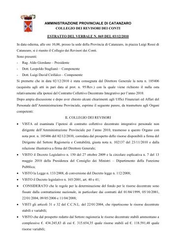 Parere Revisore dei conti CCDI 2010 - Provincia di Catanzaro
