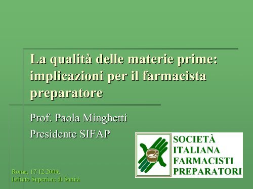 Interventi - IV Sessione P. MINGHETTI - Istituto Superiore di Sanità