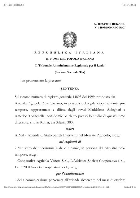 Sentenze Tar Lazio mettono in dubbio criteri di ... - A.Pro.La.V.