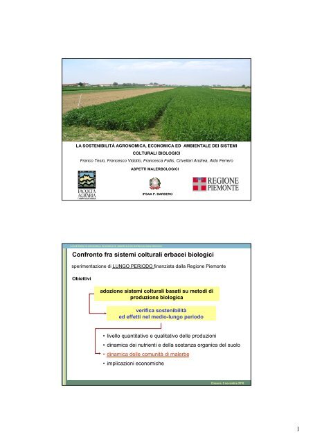 i metodi per l'agricoltura biologica e i risultati ottenuti. - Regione ...