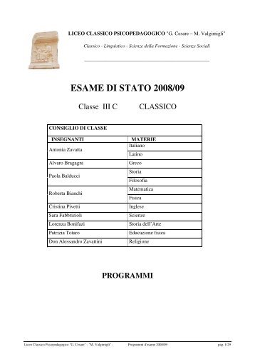 esame di stato 2008/09 - Liceo Classico Psicopedagogico Cesare ...