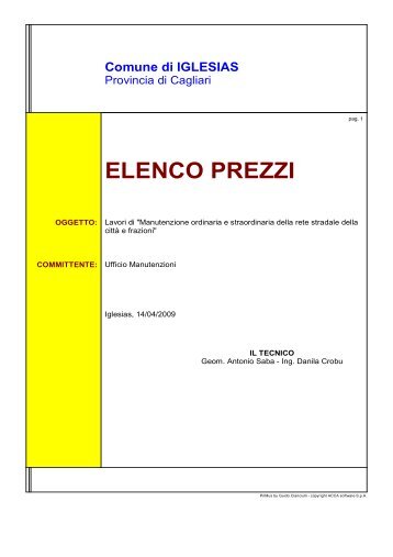 Elenco Prezzi - Comune di Iglesias