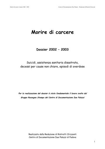 Morire di carcere - Dossier 2002-3 - Sesta Opera