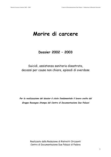 Morire di carcere - Dossier 2002-3 - Sesta Opera