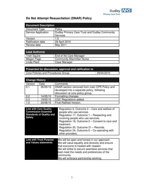 Do Not Attempt Resuscitation (DNAR) Policy - Dudley Primary Care ...