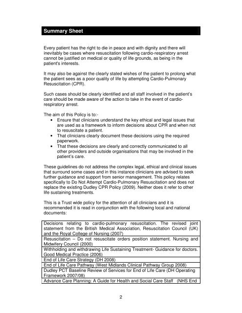 Do Not Attempt Resuscitation (DNAR) Policy - Dudley Primary Care ...