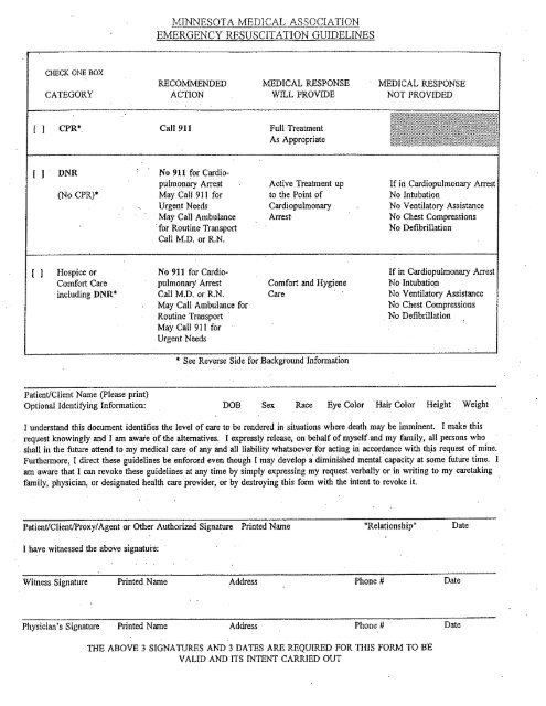 Emergency Resuscitation Guidelines Form - Minnesota Medical ...