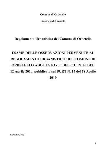 Istruttoria delle osservazioni pervenute al RU adottato - Comune di ...