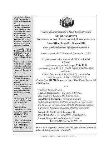 Anno XII n° 2 aprile-giugno 2012 - Studi Cassinati