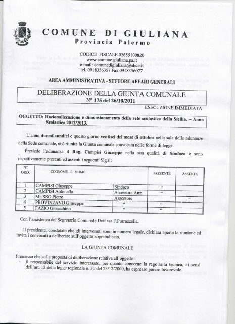 DELIBERAZIONE DELLA GIUNTA COMUNALE - Comune di Giuliana