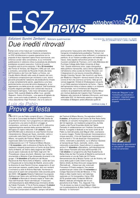 ESZ NEWS n. 50_ottobre 2009.pdf - Edizioni Suvini Zerboni