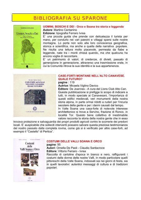 Scarica la Bibliografia completa su Sparone in formato PDF.