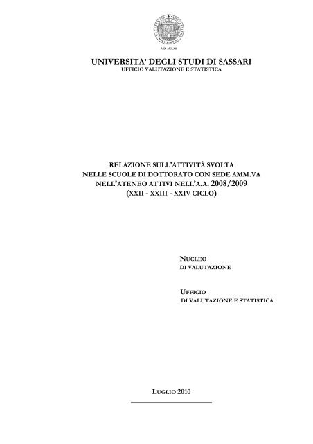 Relazione sull'attività svolta - Università degli Studi di Sassari