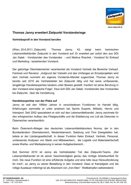 Thomas Janny erweitert Zielpunkt Vorstandsriege