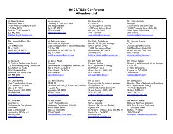 2010 LTS&M Conference Attendees List - U.S. Department of Energy