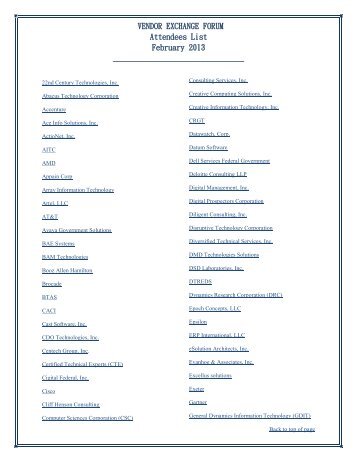 Vendor Attendee List Feb 2013 - Maxwell Gunter Annex