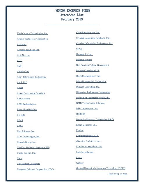 Vendor Attendee List Feb 2013 - Maxwell Gunter Annex