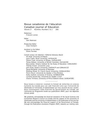 Revue canadienne de l’éducation Canadian Journal of Education