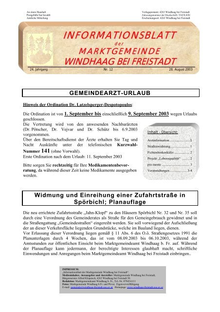 INFORMATIONSBLATT - Windhaag bei Freistadt