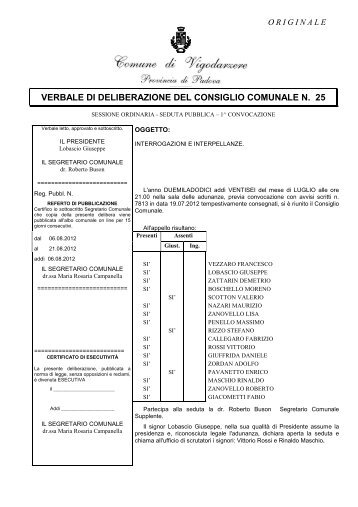 verbale di deliberazione del consiglio comunale n. 25 - Comune di ...