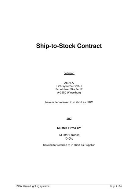 Ship-to-Stock Contract - ZIZALA Lichtsysteme GmbH