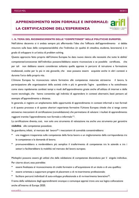 apprendimento non formale e informale - FLC CGIL Lombardia