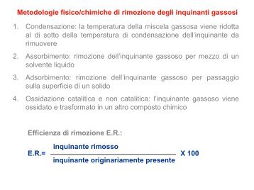 Metodologie fisico/chimiche di rimozione degli inquinanti gassosi 1 ...