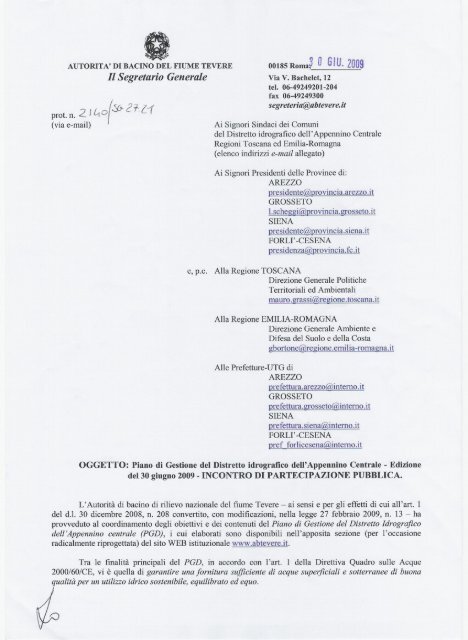Lettera invito ABT - Autorità di Bacino del fiume Tevere