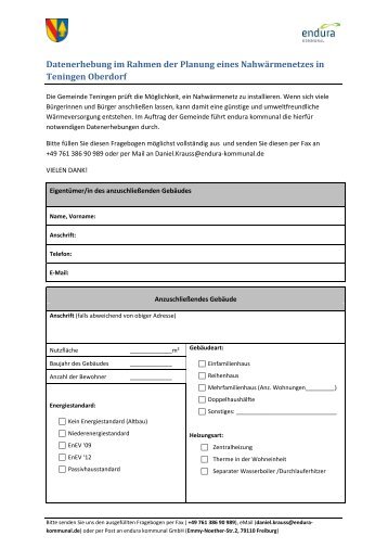 Datenerhebung Erfassungsbogen - Gemeinde Teningen